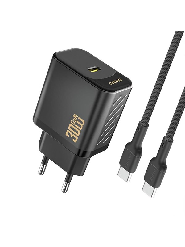 Dudao A27PCEU PD 30W GaN USB-C Wall Charger with USB-C Cable - Black