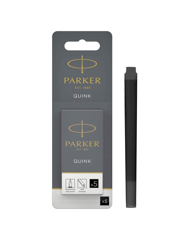 Parker Fountain Pen Ink Refill Cartridges | Long | Black QUINK Ink | 5 Count (Blister)