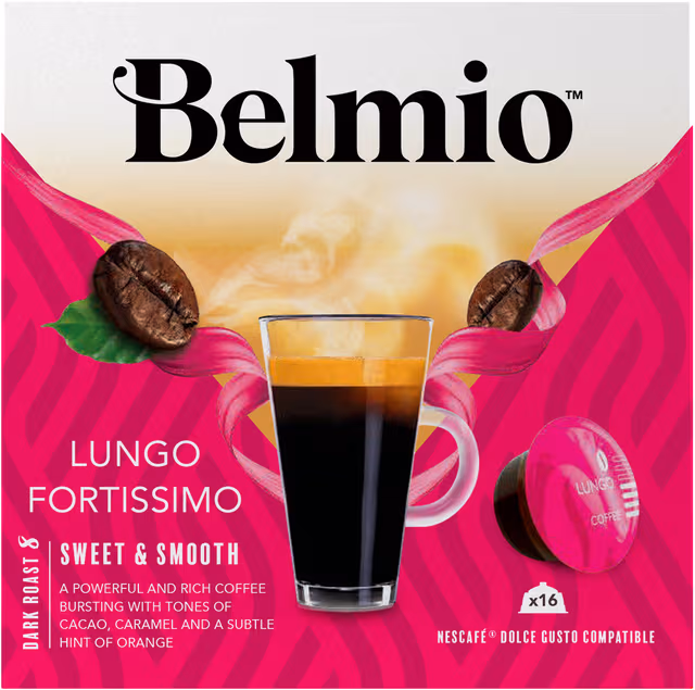 Belmio Lungo Fortissimo kaffekapsler for Dolce Gusto (8x2 pack)