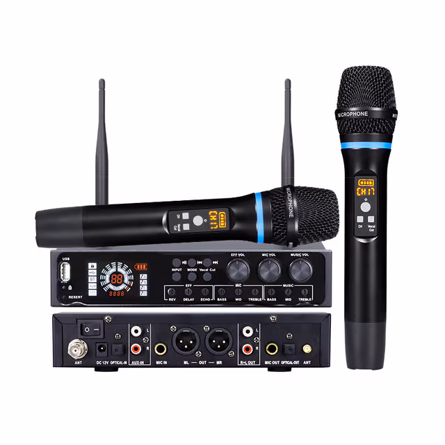 Komplett trådløst mikrofonsystem med Bluetooth for bryllup og karaoke Sort