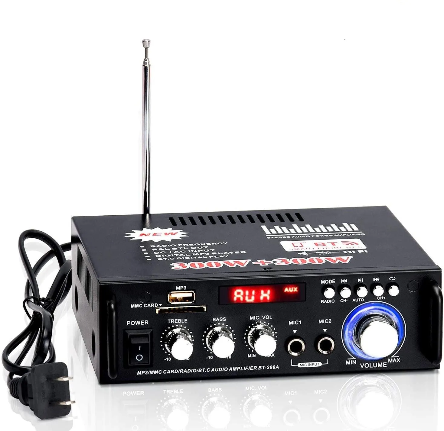 NÖRDIC Bluetooth 5.0 Stereoforsterker 2x40W AUX / USB / BT Lydforsterker med FM 2xMIC inngang