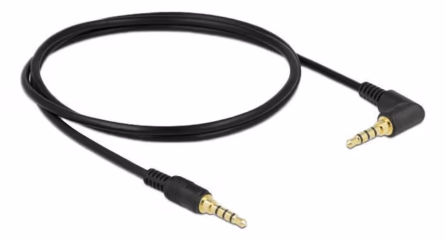 Delock Stereokontaktkabel 3,5 mm 4 -pinners hann> hann vinklet 1 m svart