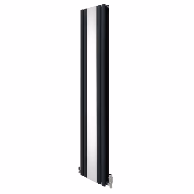 Oval søyle radiator med speil og ventiler - 1800 mm x 380 mm - Antrasittgrå