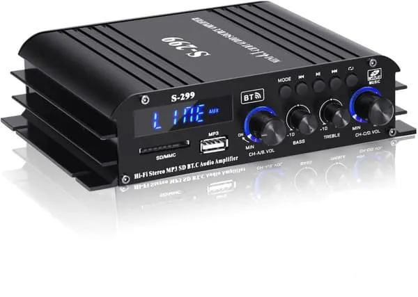 NÖRDIC Bluetooth 5.0 stereo 2.1 forsterker 4X40W + 50W RMS forsterker 2 høyttalere og subwoofer med USB og SD mediespillerinngang