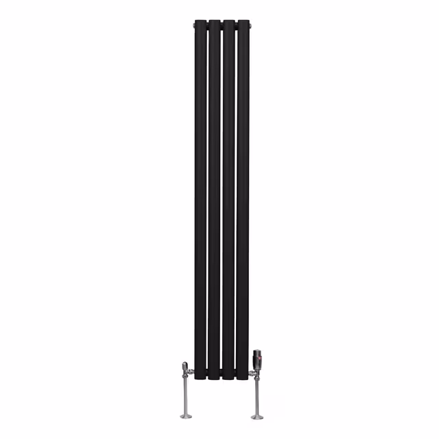 Oval kolonneradiator - 1600 mm x 240 mm - svarte og kromventiler TRV