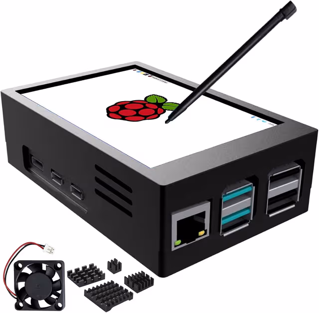 NÖRDIC 3,5"" Berøringsskjerm med Raspberry Pi 5-kabinett, 480x320 TFT LCD-panel, 60Hz-skjerm med minivifte og heatsink