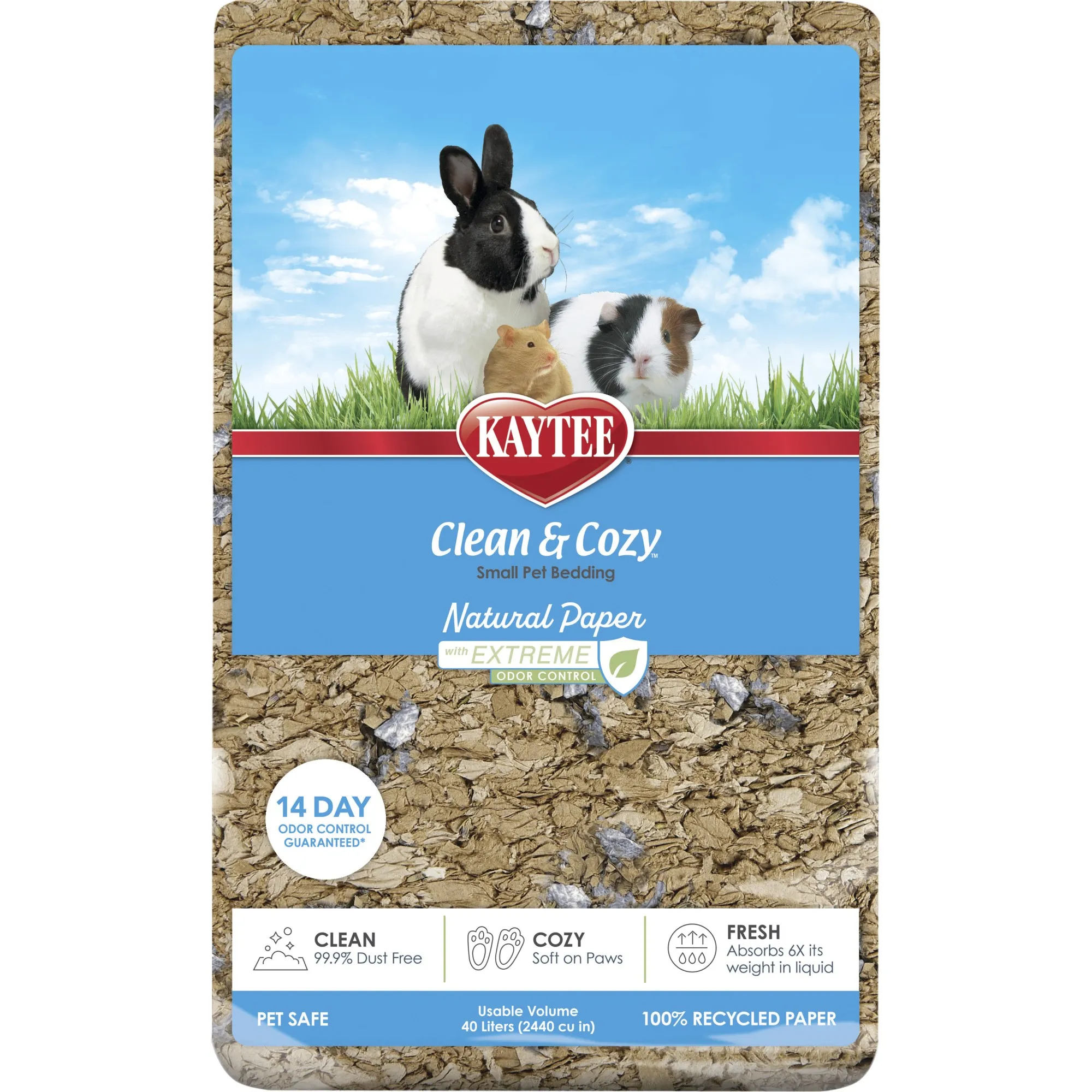 Kaytee Clean & Cozy Natural Paper Extreme Odor Control  -  papirstrø til smådyr - 40 liter