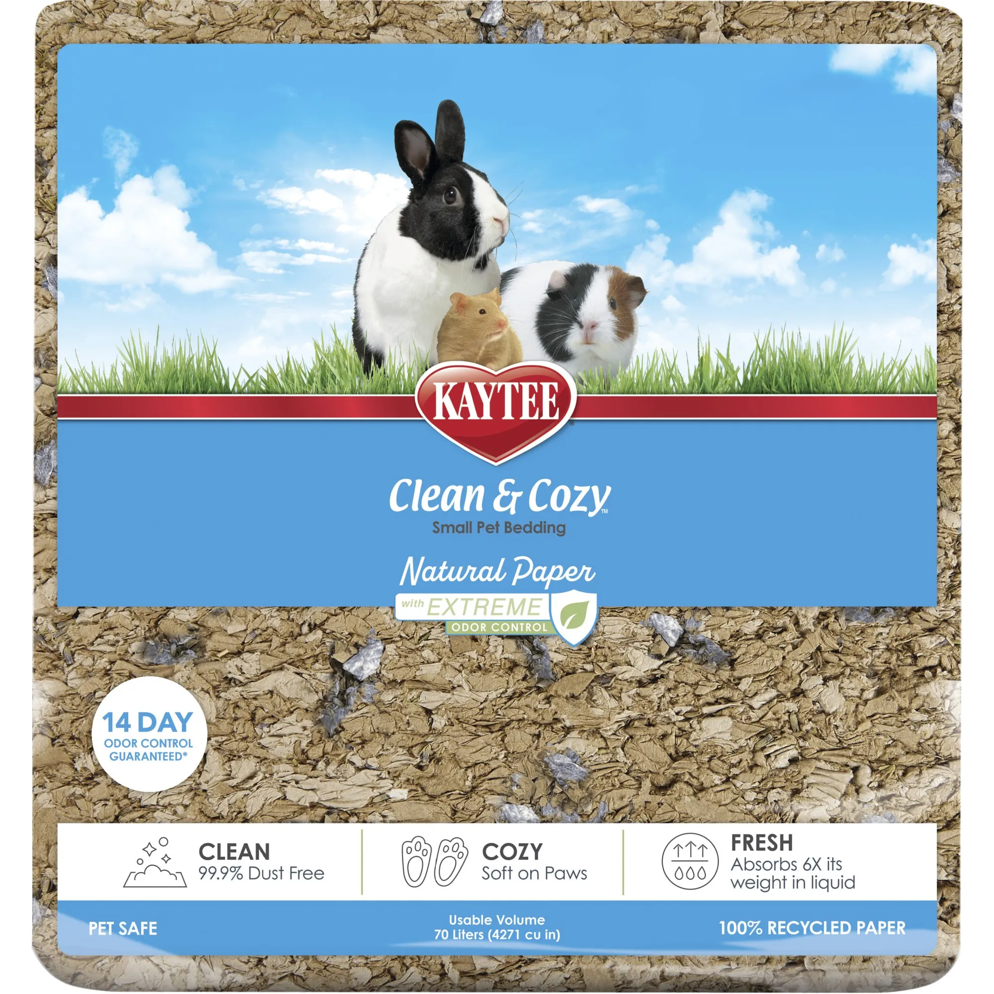 Kaytee Clean & Cozy Natural Paper Extreme Odor Control  -  papirstrø til smådyr - 70 liter