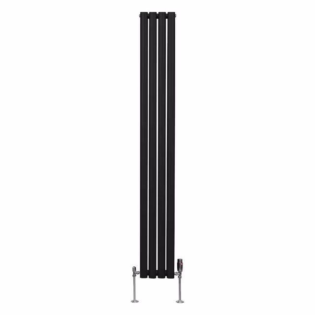 Oval kolonneradiator - 1800 mm x 240 mm - svarte og kromventiler TRV