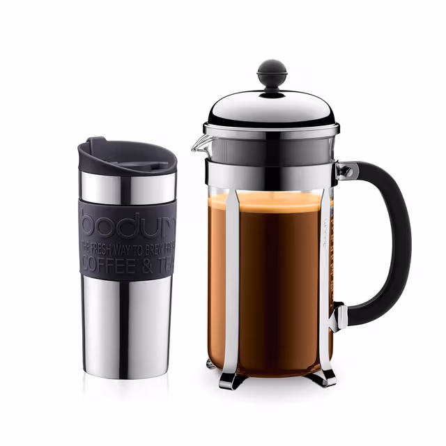 Bodum Kaffemaskin 1,0 l og vakuumreisekopp CHAMBORD SET
