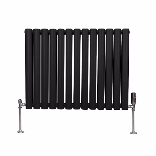 Oval søyle radiator - 600mm x 780mm - Sort & Chrome Ventiler TRV