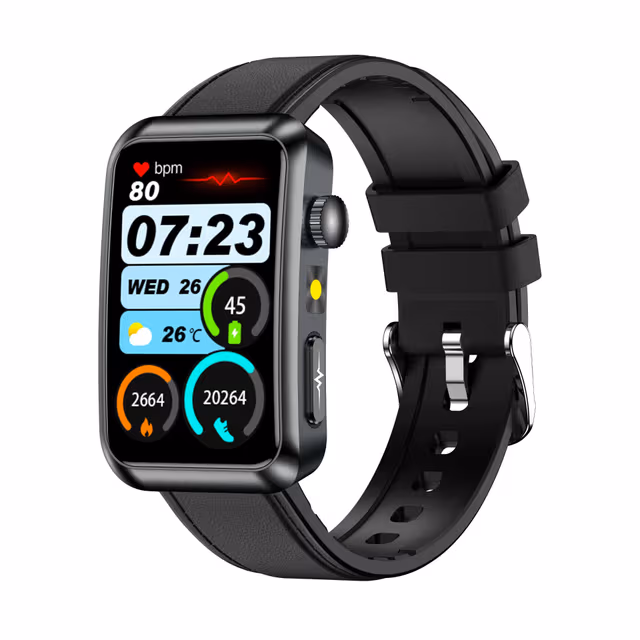TK77 Smartklokke: EKG, Puls & Helseovervåking, Kompatibel med Huawei, Samsung, APPLE, Garmin Sort