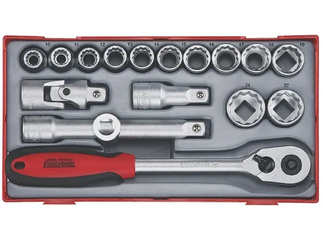 18 delers pipe-nøkkelsett. Med 1/2" -feste Teng Tools TT1218