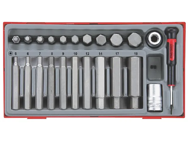 Topper i sett for innv. sekskanthull. Med 1/2" tilkoblingsfeste Teng Tools TTHEX23