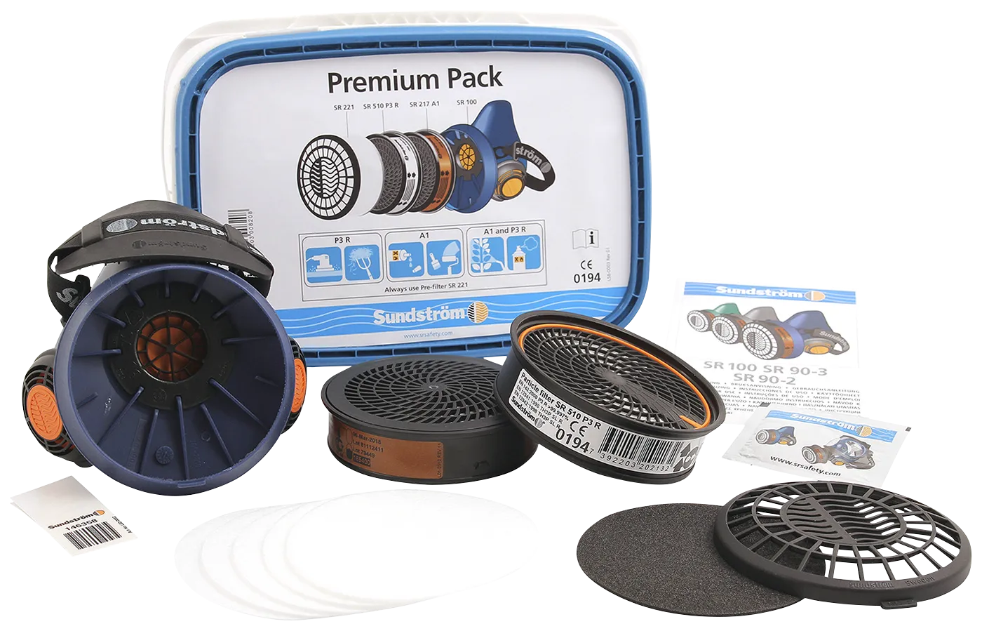 Halvmaske SR 100 M/L premium pakke inkl. P3 og A1 filter