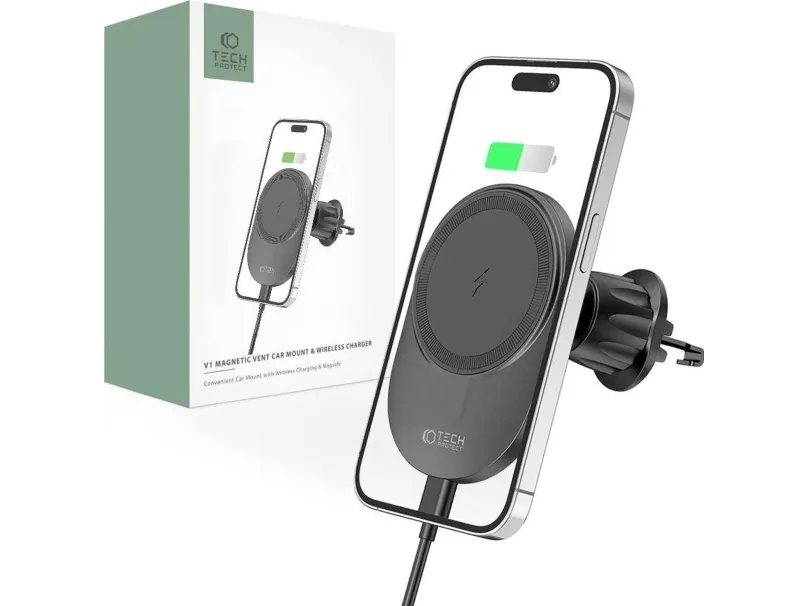Tech-Protect MM15W-V1 Car Phone Holder with MagSafe 15W Inductive Charger for Air Vent - Black