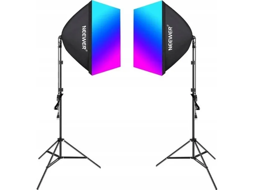 Neewer Kit NK800 - Two Softboxes RGB Bulbs 24W (2700-6500K) Tripods Barndoors