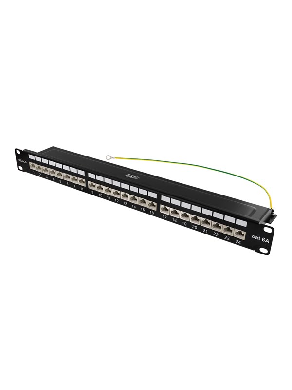 Deltaco STP patch panel 24xRJ45 Cat6a 1U 19"