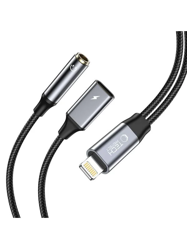 Tech-Protect  UltraBoost Lightning Cable (Male) / Mini Jack 3.5mm (Female) - Lightning (Female) - Black