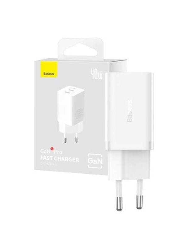 Baseus Wall Charger  GaN5 40W 2x USB C (White)