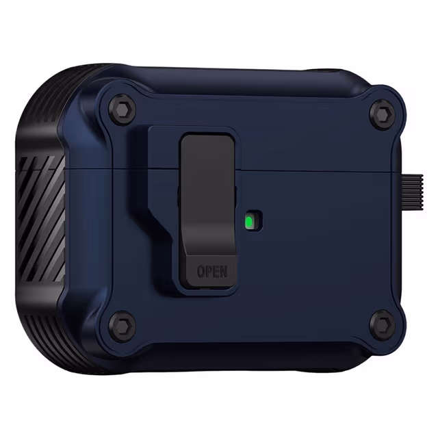 Til AirPods Pro 3 beskyttelsesdeksel i TPU + PC-skall med krok / karabinkrok - Mørk blå