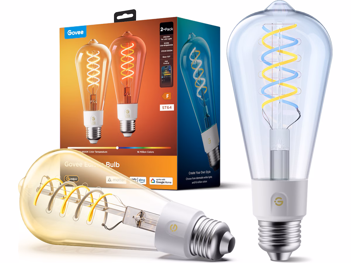 Govee Smart Edison Bulb E27, RGBWW LED Lamp ST64, Compatible with Matter