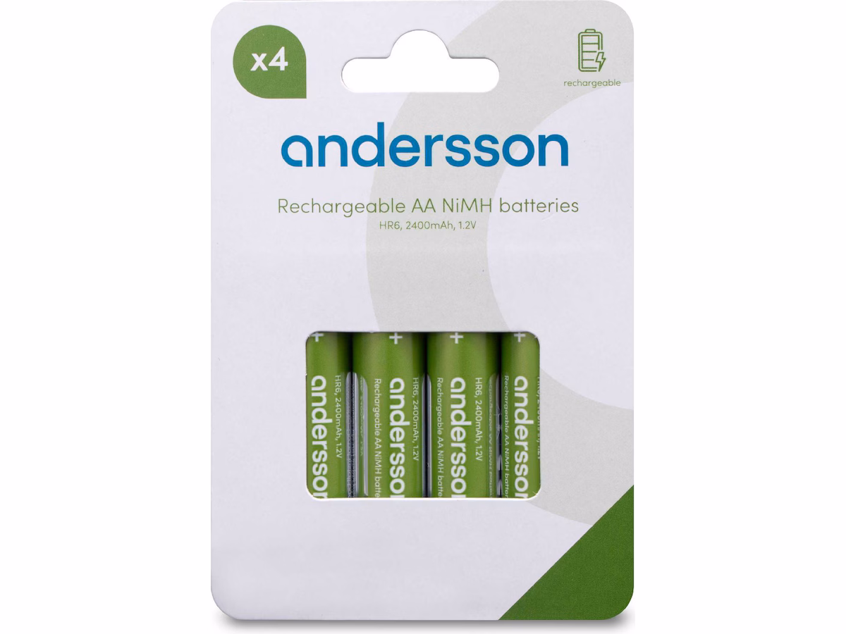 Andersson oppladbare AA batteri, 4-pk