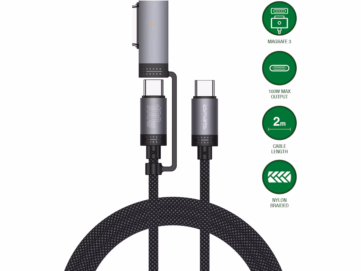 4smarts MagSafe 3 Adapter og USB-C kabel 2m (sort)