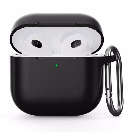 For AirPods 4 silikonetui integrert Bluetooth - øretelefondeksel med krok - svart