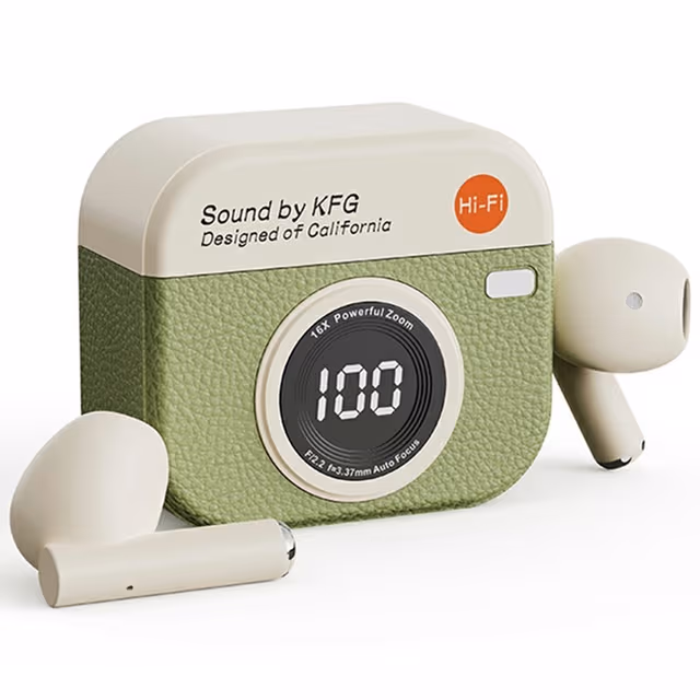 Retro kameradesign Bluetooth-hodetelefoner Støyreduksjon In-Ear-hodetelefoner