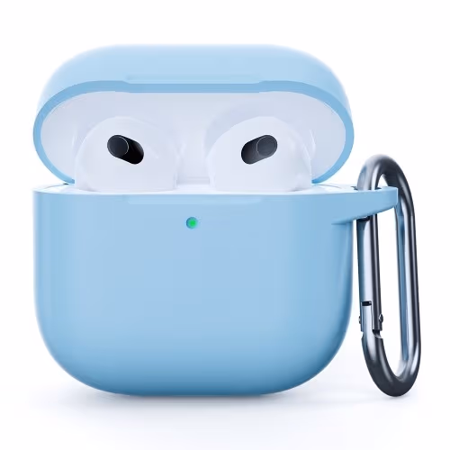 For AirPods 4 silikonetui integrert Bluetooth - hodetelefondeksel med krok - lyseblå