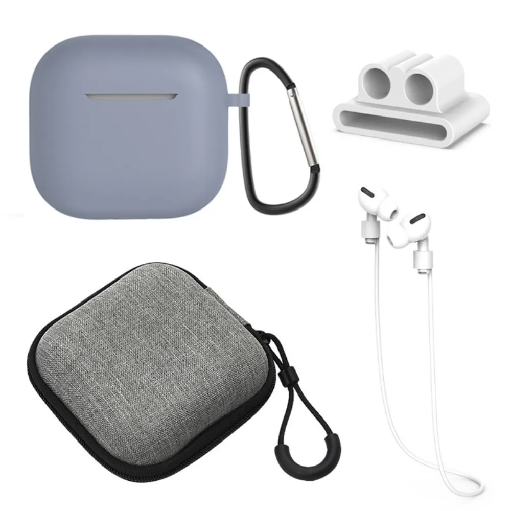 For AirPods 4 5 stk Tilbehør Veske Oppbevaringsboks Halsstropp Hodetelefonholder Nøkkelring - Grå