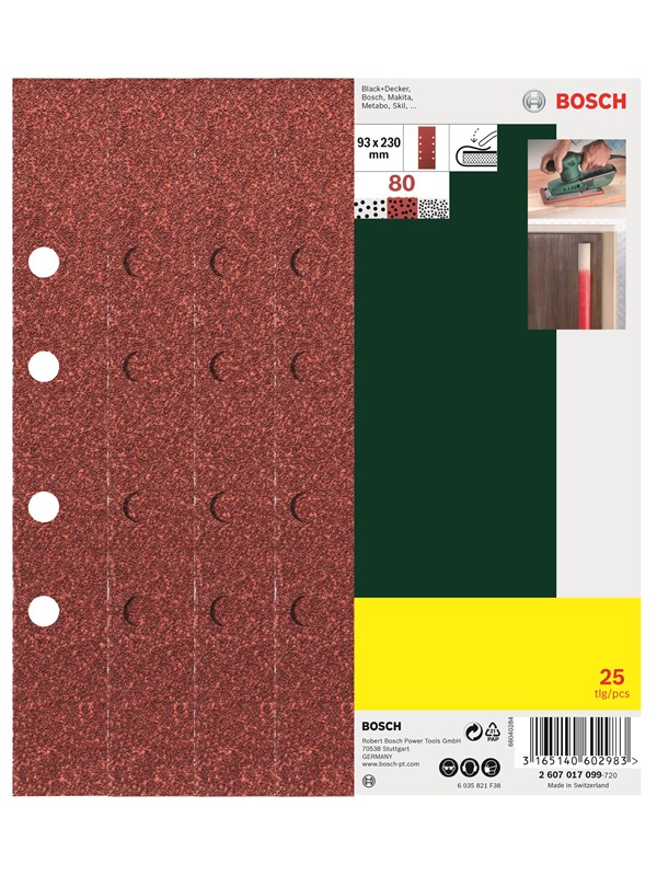 Bosch 25-delers slipepapirsett til plansliper, 8 hull, korning 80 G= 80