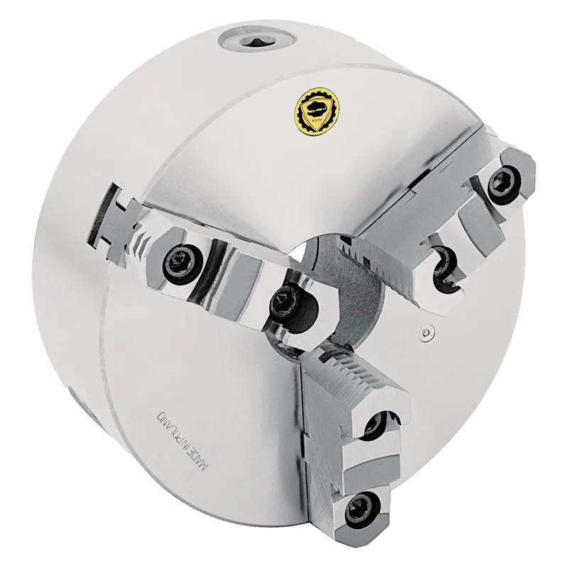 BISON 3-bakket senterpatron Ø125 mm-Støpejern-DIN 6350-Montering på baksiden (sylindrisk holder)-3205-125