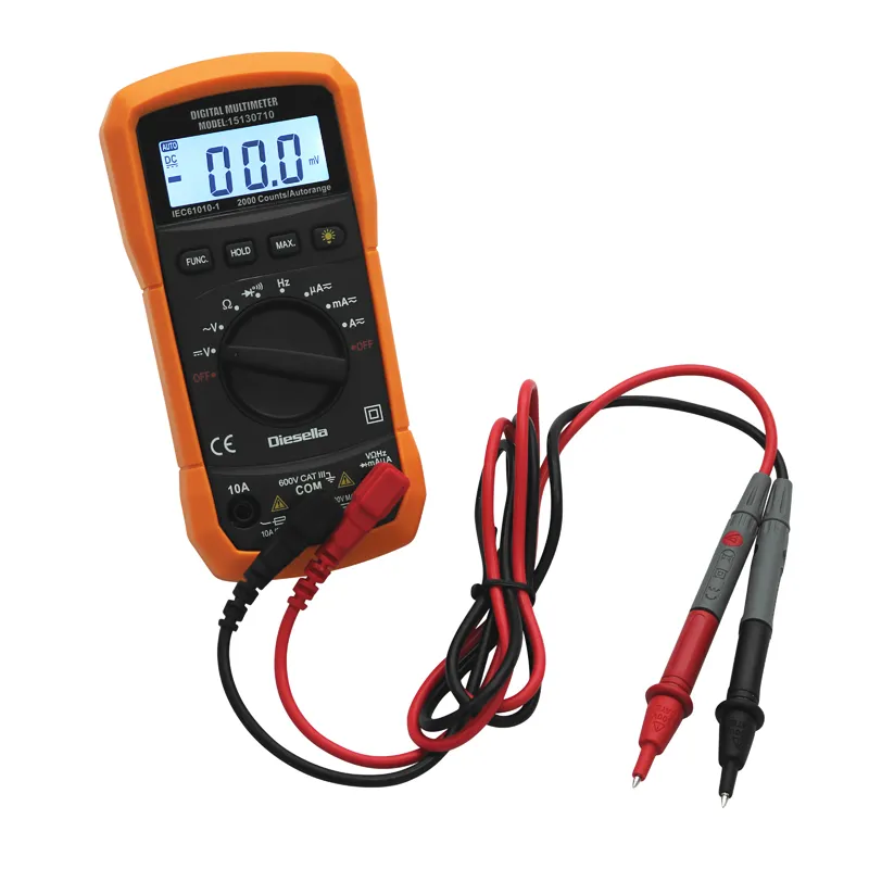 Digitalt multimeter AC/DC 600V/10A med gummihylster