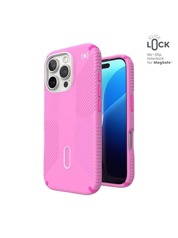 Speck Presidio2 Grip ClickLock & MagSafe - iPhone 16 Pro Case - True Pink / Shocking Pink / White
