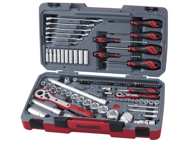 Pipe- og skrallesett. Med 1/4" og 1/2" firkanttilkobling Teng Tools TM095