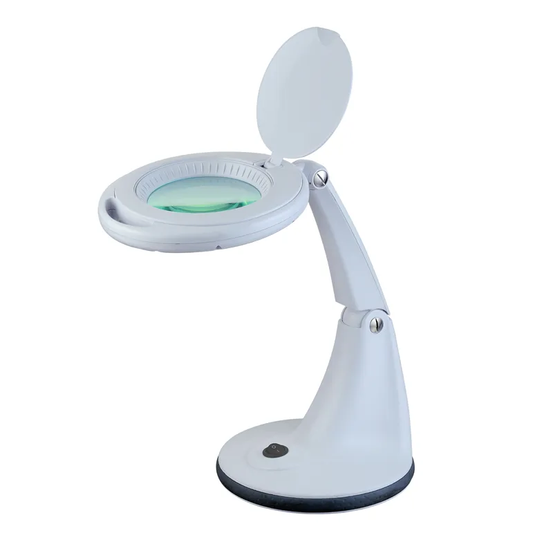 WRKPRO LED Lupelampe "FLUX" med fot og Ø9 cm glasslinse med 3D dioptri (1,75X)