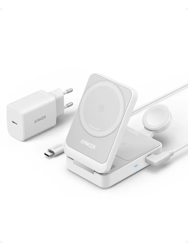 Anker MagGo Wireless Charging Station (Foldable 3-in-1) - White