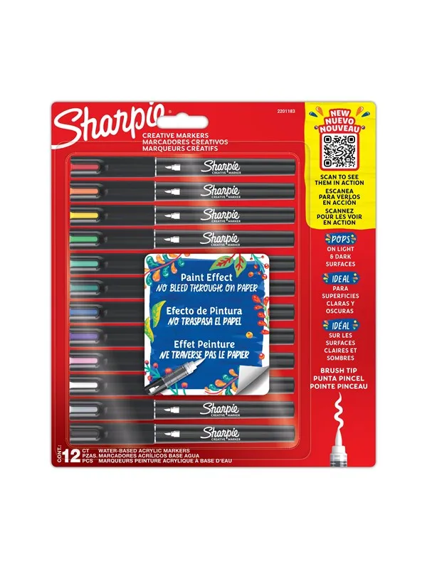 Sharpie Creative Marker Acrylic Paint Pens | Brush-Tip Water-Based Paint Markers | Assorted Colours | 12 Count