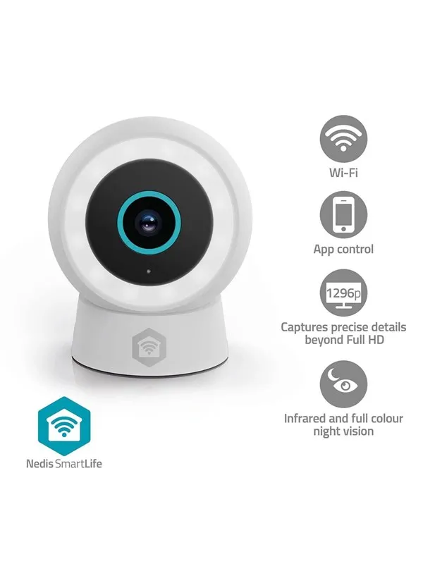 Nedis SmartLife Outdoor Camera Wi-Fi Spotlight 3MP Full HD 1296p IP65 Cloud Storage (option) / microSD (not included) / Onvif 5 V DC With motion sensor Night vision White