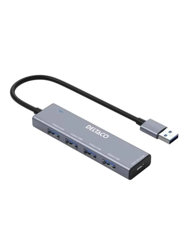Deltaco USB-A hub - 4x USB-A Female USB-hub - USB 3.0 - 4 porter - Sølv