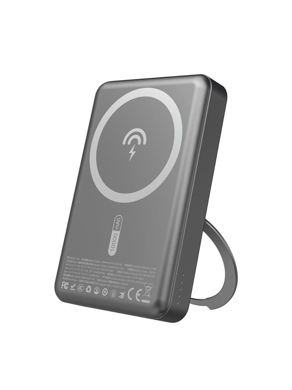 Dudao K28 10000mAh PD 22.5W MagSafe Powerbank with Metal Case and Ring Stand - Gray Nødlader - Grey - 10000 mAh