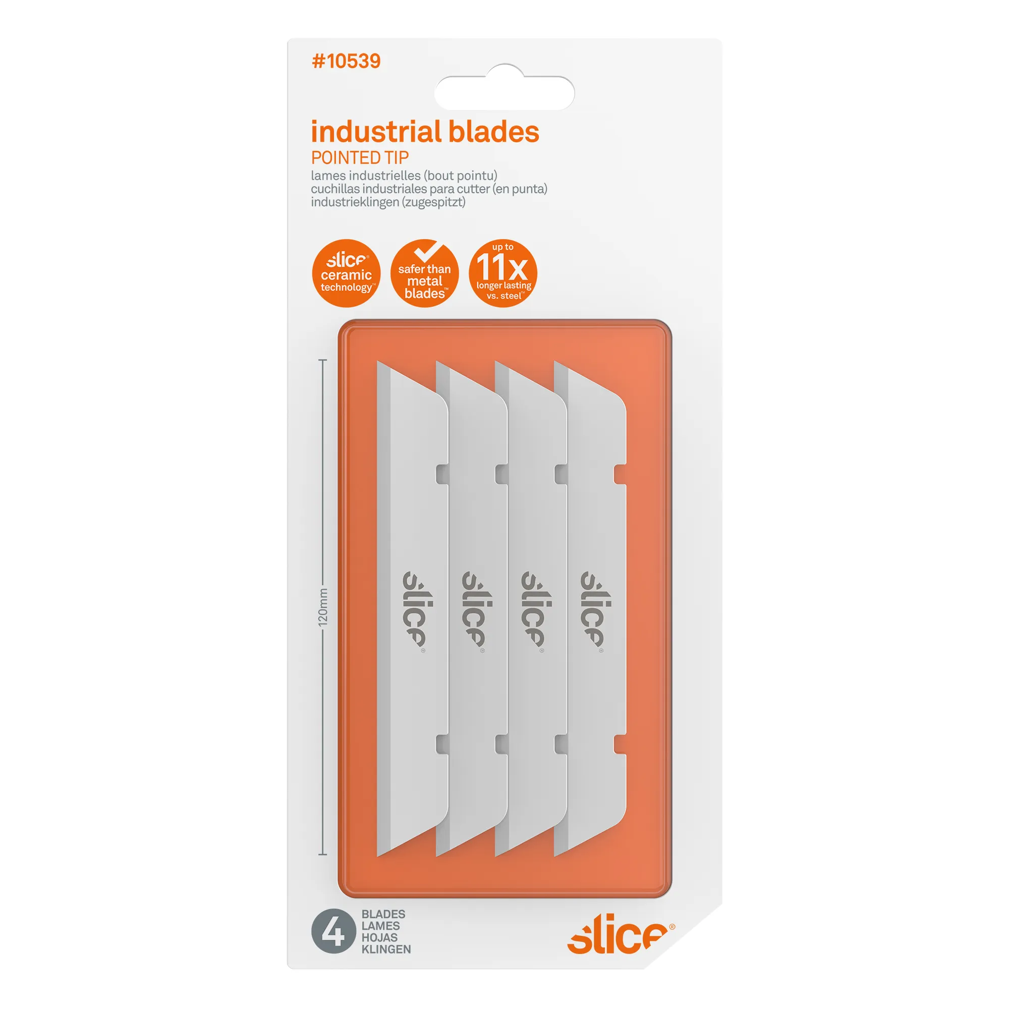 Slice® Knivblad. Lang 120mm med spids ende 10539