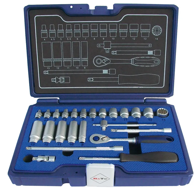 BATO Toppnøkkelsett 1/4" SplineLock 4-14mm kort. 8-13mm lang. 24 deler.