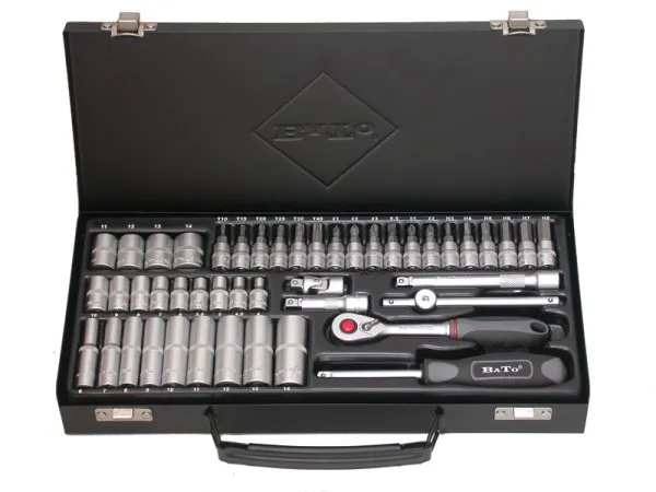 BATO Topnøkkelsett 1/4" 6kt. 4-14mm kort. 4-14mm lang. Bitstopper. 46 deler.