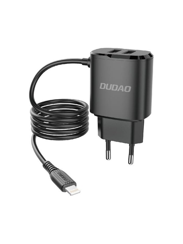 Dudao  charger 2x USB with built-in 12W Lightning cable black (A2ProL black)