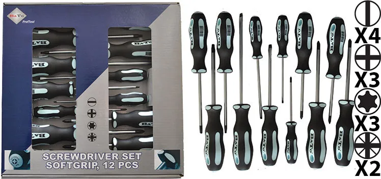 BATO Skrutrekkersett spor/Torx/Ph/Pz 12 deler.