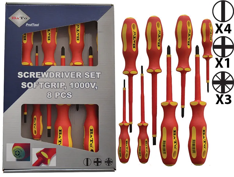 BATO VDE 1000V Skrutrekkersett spor/Ph/Pz 8 deler.