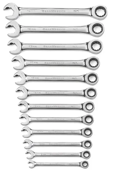 BATO Ringskrallenøkkelsett 8-19mm med skrallegaffel. 12 deler.